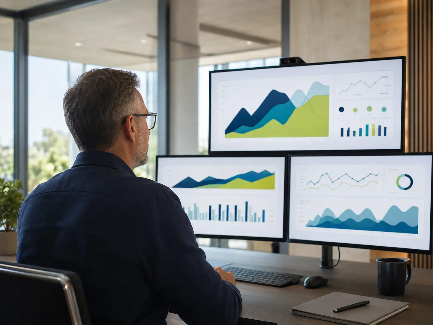 Healthcare leader reviewing performance dashboards