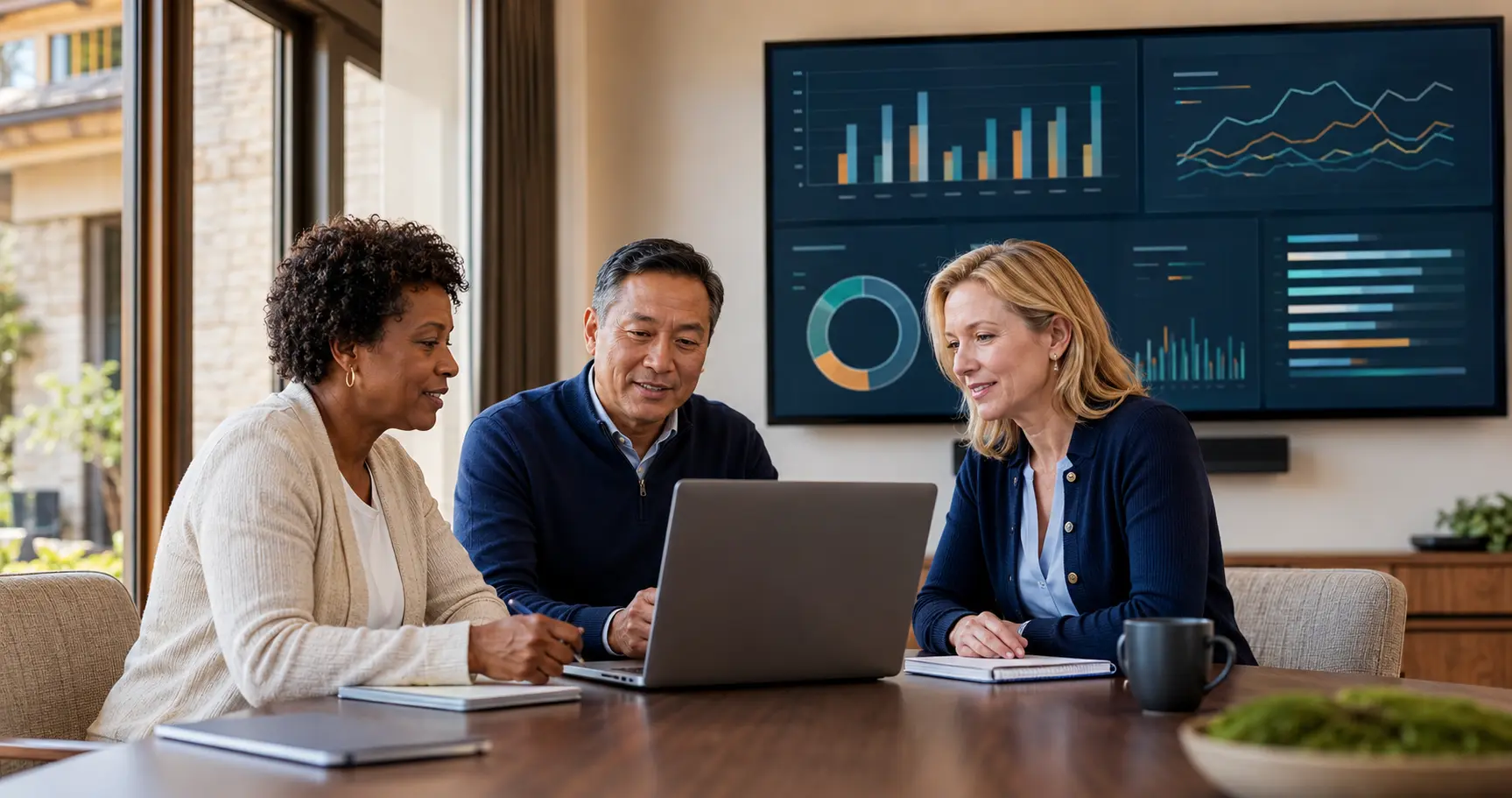 Senior-care leaders reviewing patient experience analytics together